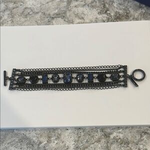 White House Black Market Bracelet with Dark Metal and Blue Stones - Includes Box
